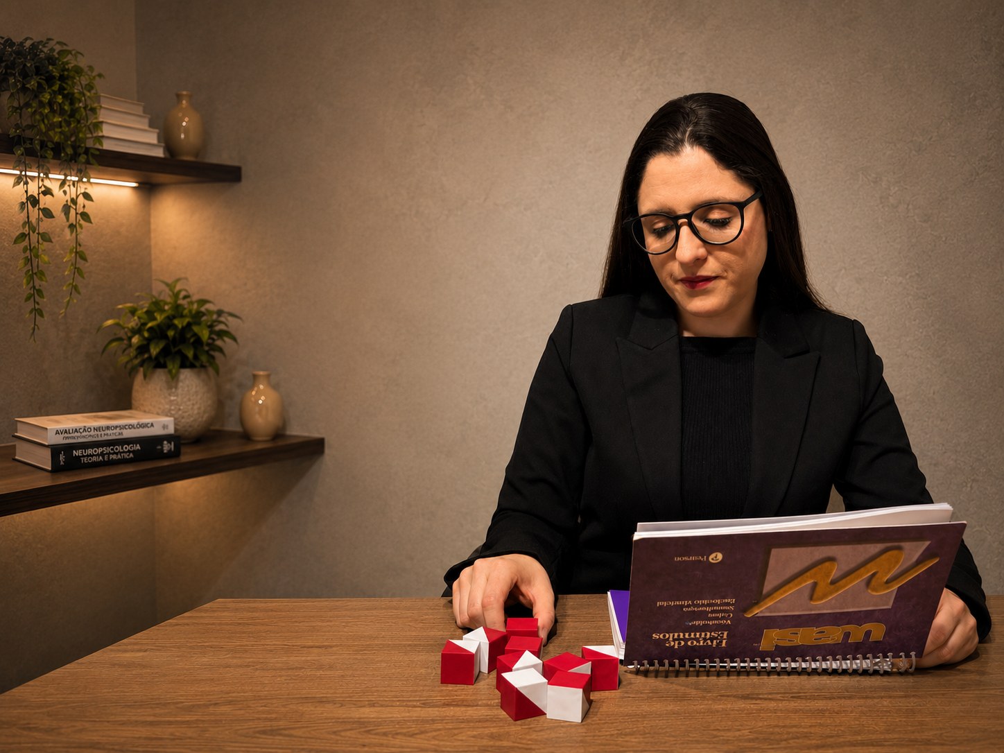 Cristiane Leme aplicando instrumentos de avaliação neuropsicológica no consultório